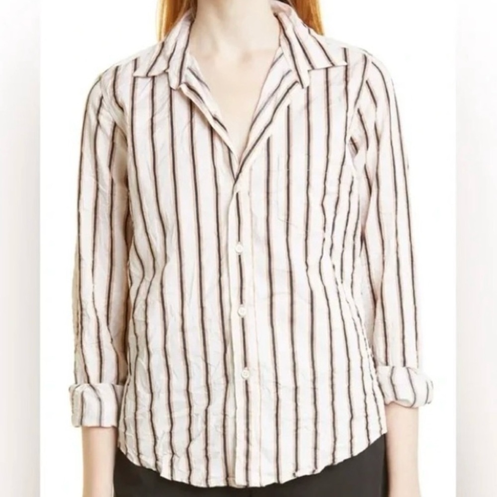 Frank & Eileen Women’s XS Barry Crinkle Striped Shirt - Cream and Black Fall